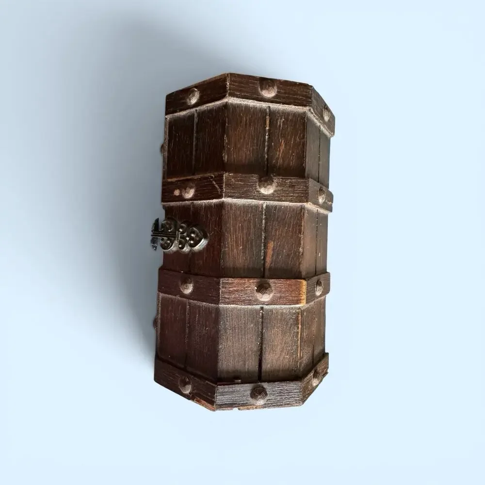Wooden Pirate Style Jewelry Box Velvet Lined Removable Tray Decorative Lock